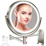 9" Wall Mounted Lighted Makeup Mirror, 3000mAh Rechargeable Double Sided 1X/10X Magnifying Mirror with Hook,3 Color Lights Dimmable 360° Rotation Vanity Mirror for Bathroom