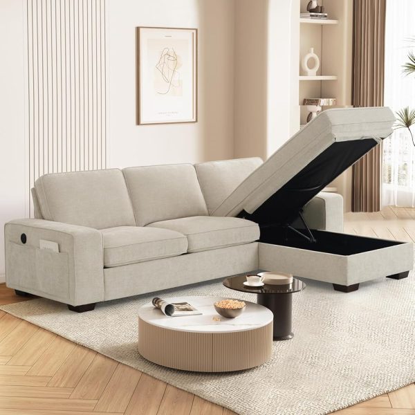 99" Convertible Sectional Sofa Couches for Living Room,Modern L Shaped Couch,Comfy Chenille Cloud Couch Sectional with Reversible Storage Chaise,Removable Cushion...