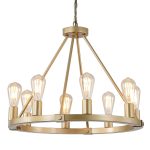 9MMML 23.6“ 8 Lights Golden Wagon Wheel Chandelier, Large Luxury Kitchen Island Pendant Light for Living Dining Room Foyer Entryway,Height Adjustable,E26.