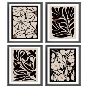 Abstract Boho Black flowers Plant Poster Prints for Home Living Girl Room Dorm Office Decor,Vintage Botanical Bohemian Neutral Floral Decorations Prints Aesthetic Wall Art...