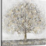 Abstract Tree Pictures Wall Art Gray Modern Artwork with Gold Decor Painting Prints on Canvas for Bathroom Bedroom Walls Decoration 12x12