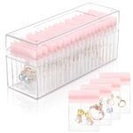 Acrylic Jewelry Box,Clear Jewelry Organizer with 20 PVC Portable Anti Oxidizing Zipper bags,Travel Jewelry Case for Earrings/Ring/Necklace Women (Pink)