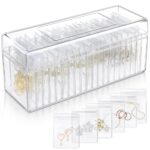 Acrylic Jewelry Organizer, Clear Acrylic Jewelry Box Organizer With 20 Portable Anti Tarnish Jewelry Bags, Clear Earring Storage Organizer For Rings/Necklaces For Women Girls