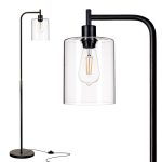 addlon Floor Lamps for Living Room Bright Lighting with Glass lampshade, Modern Bright Floor Lamp with LED Bulbs Industrial Standing lamp for beroom, Tall Pole Lamps Office - Black