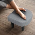 Allinside Ottoman Footstool with Handle, D-Shaped Linen Footrest, 9.5" H Rectangular Shoe Seat Step Stool, Soft Sponge Foot Stool for Living Room, Bedroom, Couch, Entryway (Grey)