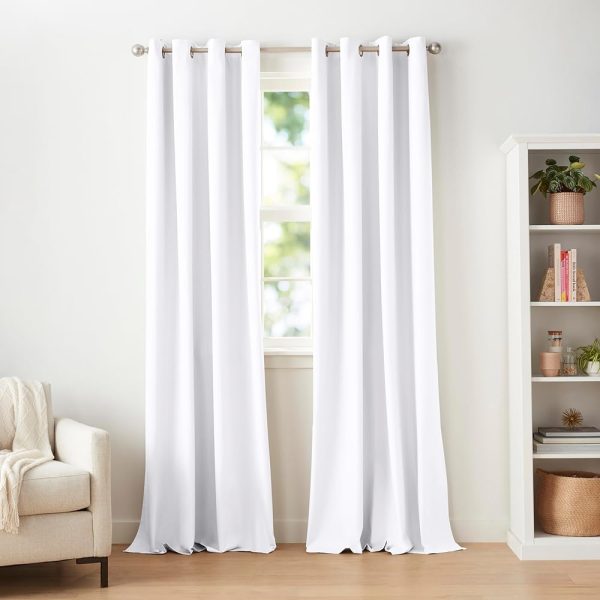 Amazon Basics Room Darkening Light Blocking Blackout Window Curtain with Grommets, 52 x 96 Inches, White - Set of 2