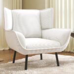 AMERLIFE Accent Chair- Upholstered Living Room Chair with High Wingback, White Reading Armchair for Bedroom, Comfy Corduroy Chair