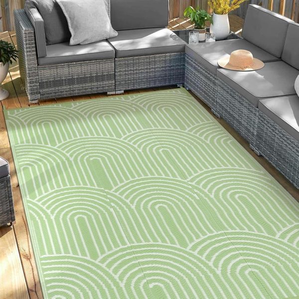 Anidaroel Patio Rugs Outdoor 6’x9’ Clearance Waterproof, Reversible Rainbow Outdoor Plastic Straw Outside Rugs, RV Outdoor Rugs for Camping, Porch, Balcony, Backyard, Green