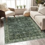 Anidaroel Washable Area Rug 5x7, Boho Large Green Rug for Living Room Vintage Soft Rugs for Bedroom, Non Slip Stain Resistant Dining Room Mat Carpet for Department Entryway Kitchen