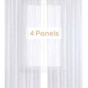 Anjee 4 Panels White Sheer Curtains 96 inches Long Rod Pocket Voile Semi Privacy Protection Translucency Window Drapes for Living Room Bedroom Dining Room Party Backdrop,52 x 96...