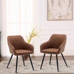 annjoe Faux Leather Accent Arm Chairs for Living Room Leisures/ Upholstered Chair with Metal Legs Set of 2 for Home Kitchen Office Bistro Cafe, Brown