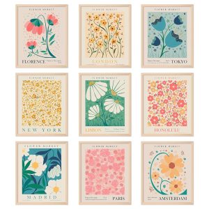 AnyDesign 9Pcs Flower Market Wall Art Prints Matisse Art Poster Unframed Floral Drawing Posters Colorful Decor for Gallery Room Aesthetic Living Room Bathroom Decor, 8x10inch