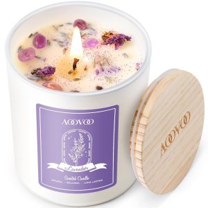 AOOVOO Lavender Scented Candles for Women - Aromatherapy Candle with Crystals Inside, 10oz Soy Candles for Home Scented, Christmas Birthday Gifts Candle for Women Mom