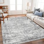 Area Rug 8x10 Washable Rug Gray Vintage Rug Traditional Mat Distressed Indoor Foldable Thin Rug Retro Accent Rug Floral Print Rug Non Slip Carpet Living Room Dining Room Office