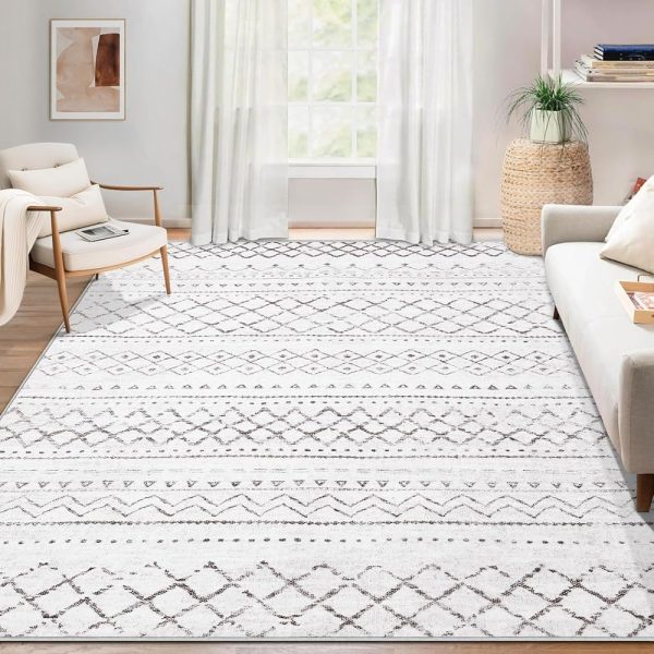 Area Rug for Living Room 6x9: Large Washable Boho Moroccan Rugs Geometric Neutral Rug, Non-Slip Foldable Morden Farmhouse Indoor Floor Carpet for Bedroom Dining Table Home(Dark...