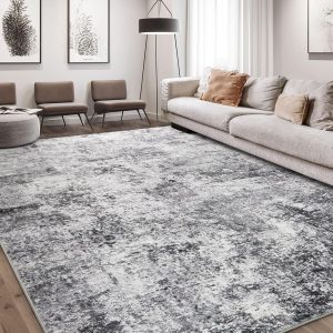 Area Rug Living Room Rugs - 8x10 Large Soft Indoor Neutral Modern Abstract Low Pile Washable Rug Carpet for Bedroom Dining Room Farmhouse Home Office - Grey