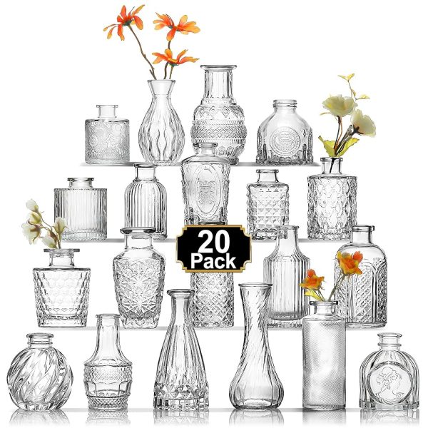 Arme 20 Pcs Bud Vase Set, Mini Vases for Flowers, Small Vintage Glass Vase for Centerpieces, Cute Clear Bud Vases for Home Flower Wedding Decorations