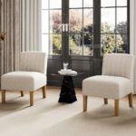 Armless Accent Chairs Set of 2 for Living Room, Modern Slipper Chair Living Room Chairs with Solid Wood Legs, Makeup Vanity Chair Fabric Comfy Upholstered Arm Chair Accent...