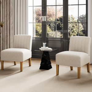 Armless Accent Chairs Set of 2 for Living Room, Modern Slipper Chair Living Room Chairs with Solid Wood Legs, Makeup Vanity Chair Fabric Comfy Upholstered Arm Chair Accent...