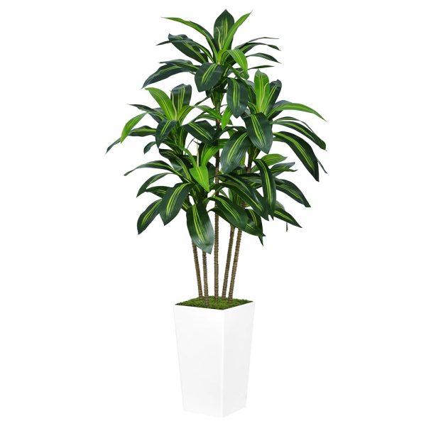 Artificial Dracaena Tree 5FT - Faux Tree with White Tall Planter - Fake Tropical Yucca Floor Plant in Pot - Artificial Silk Tree for Home Office Living Room Decor Indoor