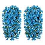 Artificial Fake Hanging Plants Flowers for Outdoor Outside Decoration, 2PCS Faux Silk Blue Morning Glory Long Vines UV Resistant Look Real for Home Porch Patio Planter