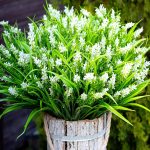 Artificial Flowers for Outdoors Plants - 20 Bundles Fake Lavender Plastic Faux Monkey Grass UV Resistant for Home Decorations (20, White)