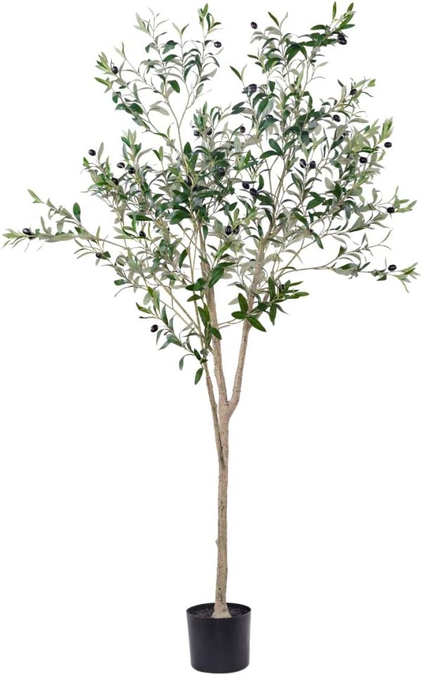 Artificial Olive Tree, 6FT Tall Faux Silk Plant Artificial Tree in Potted Oliver Branch Leaves and Fruits for Modern Home Decor Indoor