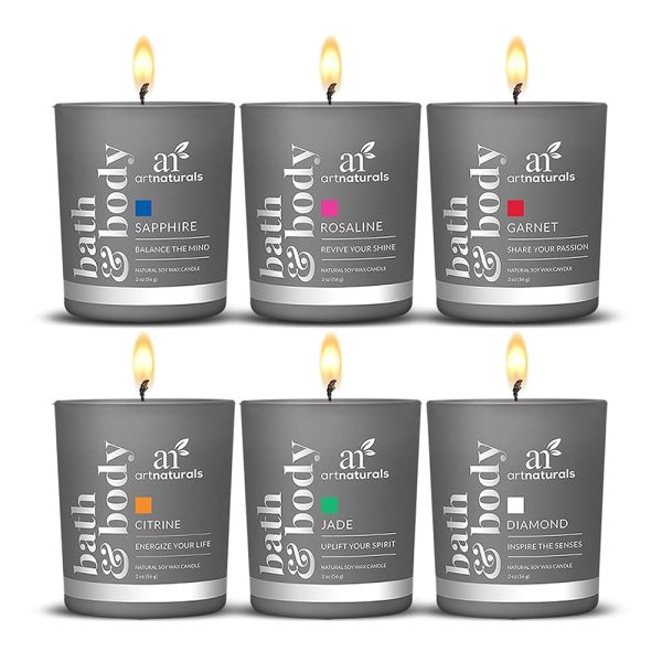 artnaturals Scented Candle Gift Set – (6 x 2 Oz / 60g) - Aromatherapy Set of Fragrance Soy Wax Candles - Made in USA with Essential Oils – for Stress Relief and Relaxation