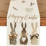 Artoid Mode Carrots Rabbit Bunny Happy Easter Table Runner, Spring Summer Seasonal Holiday Kitchen Dining Table Decoration for Indoor Outdoor Home Party Decor 13 x 72 Inch