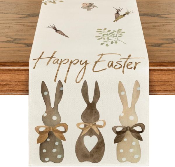 Artoid Mode Carrots Rabbit Bunny Happy Easter Table Runner, Spring Summer Seasonal Holiday Kitchen Dining Table Decoration for Indoor Outdoor Home Party Decor 13 x 72 Inch