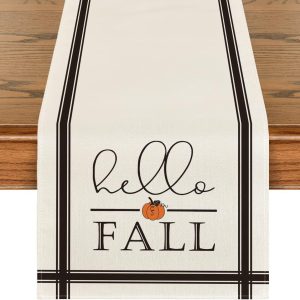 Artoid Mode Hello Fall Pumpkin Table Runner, Seasonal Harvest Vintage Thanksgiving Kitchen Dining Table Decoration for Indoor Outdoor Home Party Decor 13 x 90 Inch