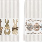 Artoid Mode Stripe Rabbit Bunny Eggs Easter Kitchen Towels Dish Towels, 18x26 Inch Spring Decoration Hand Towels Set of 2