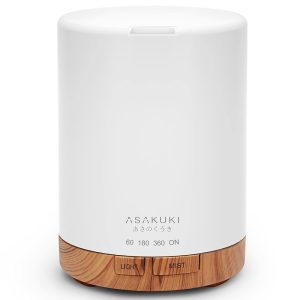 ASAKUKI 300ML Essential Oil Diffuser, Quiet 5-in-1 Premium Humidifier, Natural Home Fragrance Aroma Diffuser with 7 LED Color Changing Light and Auto-Off Safety Switch-Light Brown