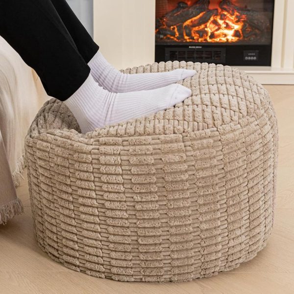 Asuprui Pouf Ottoman Round Ottoman Foot Rest Foot Stool Poufs for Living Room Bean Bag Chair Storage Solution or Wedding (Light Brown Pouf with Filler)