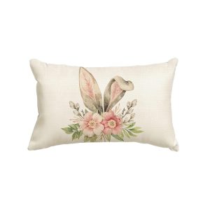 AVOIN colorlife Happy Easter Throw Pillow Cover, 12 x 20 Inch Rabbit Spring Flower Holiday Party Cushion Case Decoration for Sofa Couch