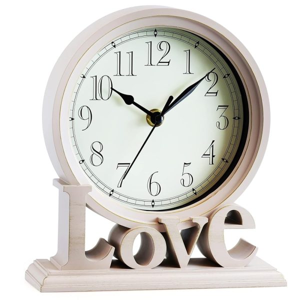 AYRELY® 6.5-Inches Table Clock, Vintage Family Non-Ticking Desk Clock, Retro Mantel Clocks for Living Room, Bedroom, Shelf, Fireplace, Farmhouse Décor (Ivory)