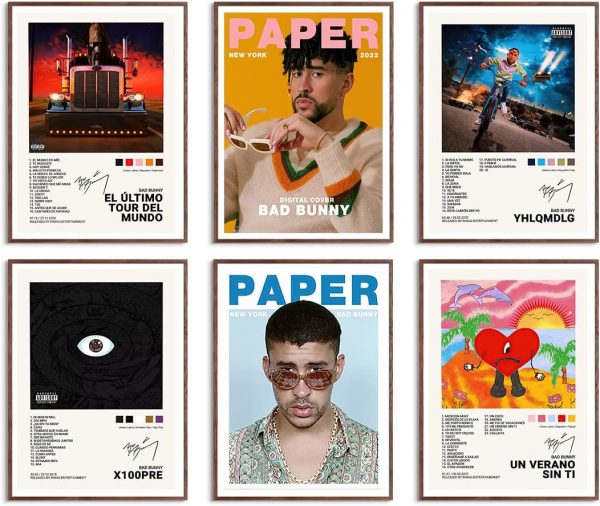 Bad Bunny Music Album Cover Poster Print Canvas Wall Art Limited Signed Un Verano SinTi Poster Room Aesthetic Set of 6 Dorm Decor 8x10 inch Unframed