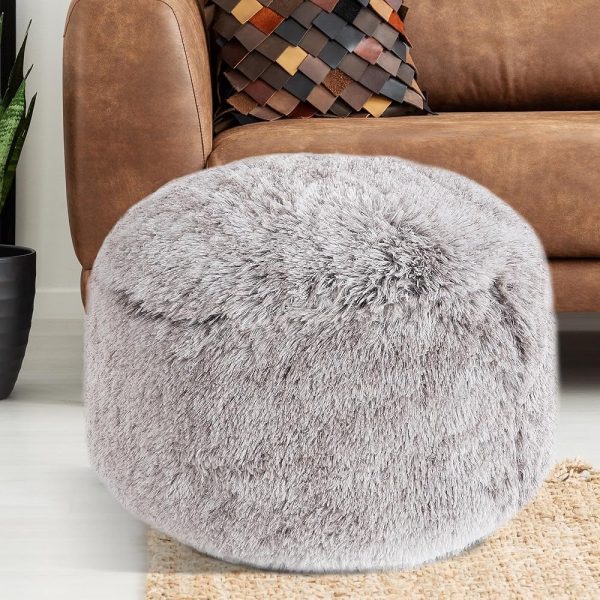 BALAPET Fluffy Pouf Ottoman with Down-Alternative Filling, Stuffed Round Faux Fur Pouf Ottoman Foot Stool, Floor Bean Bag Chair, Foot Rest for Living Room Bedroom, Khaki