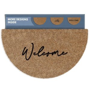 Barnyard Designs Half Moon Doormat Welcome Mat for Outdoors, Large Front Door Entrance Mat, 30x17, Brown (Welcome)