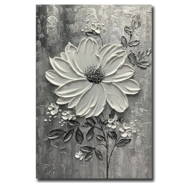 BASNLIFE Oil Paintings Art on Canvas, White Blooming Flowers Paintings Decor Aesthetic, Vintage Artwork Wall Art For living Room,Dinning Room Home Decor Framed Ready to Hang...