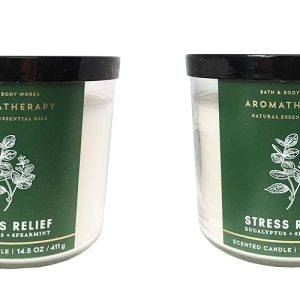 Bath and Body Works Aromatherapy 3 Wick Candle, 14.5 Oz, Eucalyptus Spearmint (2 Pack)