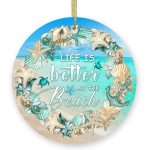 Beach Christmas Ornaments, Beach Theme Decor 3 Inch Ceramic Beach Christmas Tree Ornaments, Beach Ornaments Hanging Decor