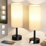 Bedside Table Lamps Set of 2 - 3 Color Temperatures Pull Chain Lamp with AC Outlet Charging Port, Two Round Night Stand Lamps for Bedroom Guest Room Office, Small Bed Side Light...