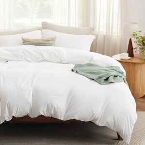 Bedsure Duvet Cover Queen Size with Fitted Sheet - Soft Prewashed Queen Duvet Cover Set, 4 Pieces, Includes 1 Duvet Cover 90x90 Inches with Zipper Closure, 2 Pillow Shams, 1...