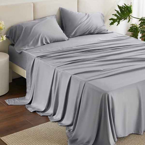 Bedsure King Size Sheet Set, Cooling Sheets King, Rayon Derived from Bamboo, Deep Pocket Up to 16", Breathable & Soft Bed Sheets, Hotel Luxury Silky Bedding Sheets &...