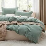 Bedsure Sage Green Duvet Cover Queen Size - Soft Prewashed Queen Duvet Cover Set, 3 Pieces, 1 Duvet Cover 90x90 Inches with Zipper Closure and 2 Pillow Shams, Comforter Not...