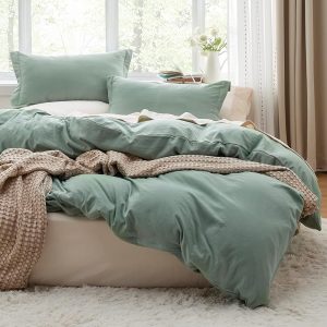 Bedsure Sage Green Duvet Cover Queen Size - Soft Prewashed Queen Duvet Cover Set, 3 Pieces, 1 Duvet Cover 90x90 Inches with Zipper Closure and 2 Pillow Shams, Comforter Not...