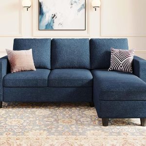 Belffin Convertible Sectional Sofa, L Shaped Modern Couch, Small Couch with Reversible Chaise for Living Room and Small Space, Navy Blue