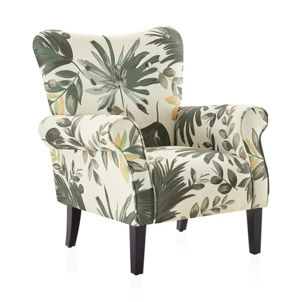 BELLEZE Modern Accent Chair for Living Room, High Back Floral Armchair with Wooden Legs, Upholstered Wingback Side Chair Padded Armrest Single Sofa for Living Room, Bedroom -...