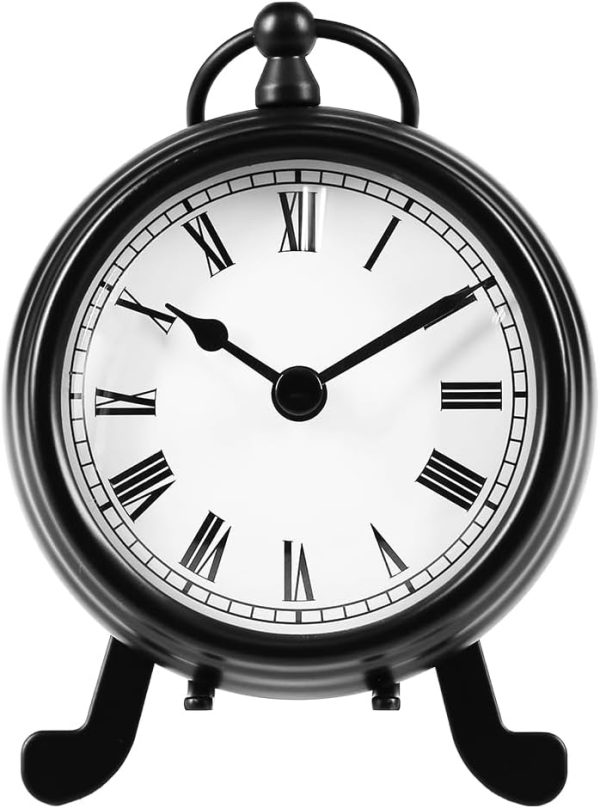 BESTIME AM-07 Black Metal Desk Clock.Small and Exquisite,Easy Read White Dial Black Numerals,Indoor,Elegant,Classy Style,Office,Living,Kitchen,Bedroom,Children's Room.